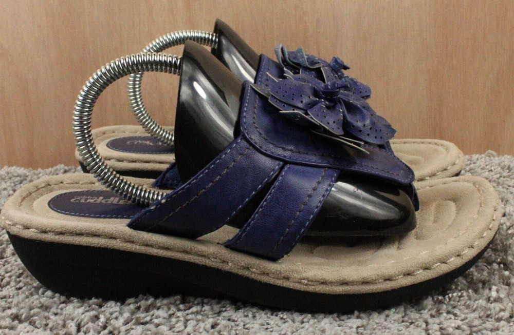 Cobbie Cuddlers Reginy Sandals Womens 7.5W Blue Faux Suede Floral